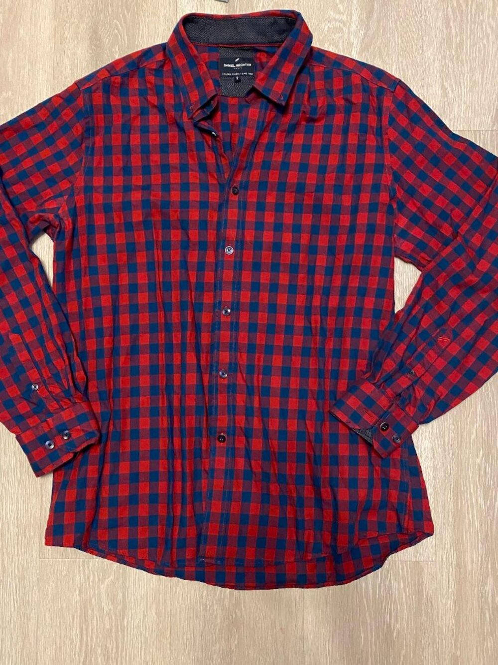 Large Daniel Hechter Paris Red and Navy Gingham Check Button-down